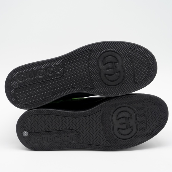 size 13G 13.5 us Gucci Chelsea GG Black Leather Pull On Boots Green - Picture 6 of 13